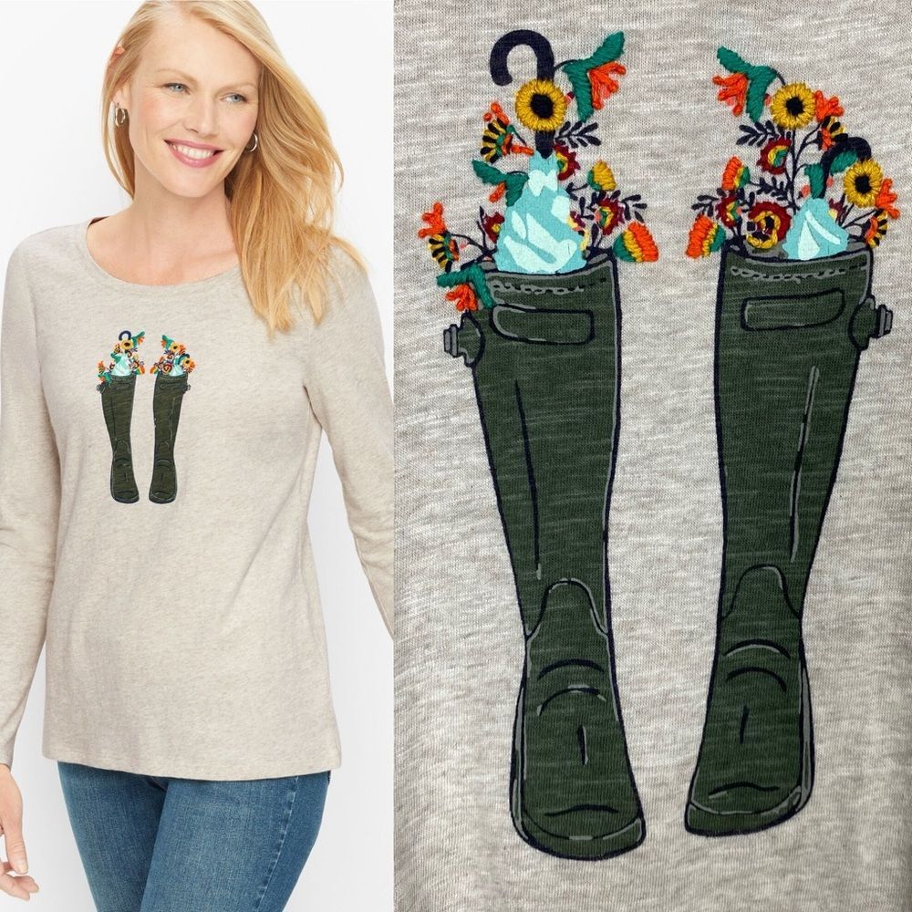 Talbots wellies and flowers long sleeve tee X plus